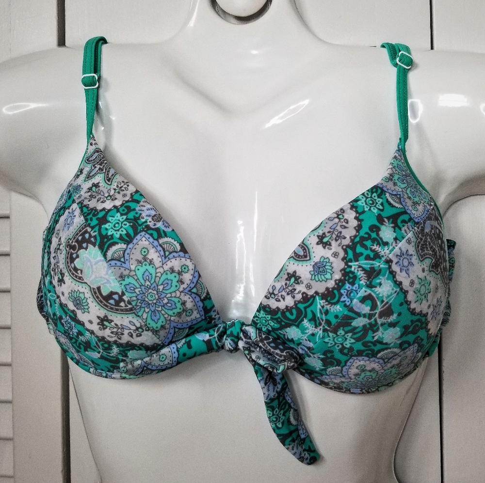 New Teal 70s Pattern 36B Bikini Top Bra